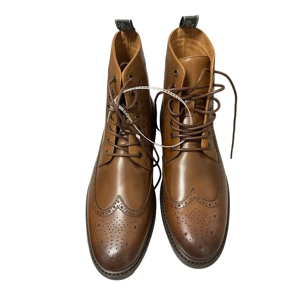 Polo Ralph Lauren Asher Wingtip Boots Mens 8 Brown Leather Brogue Dress